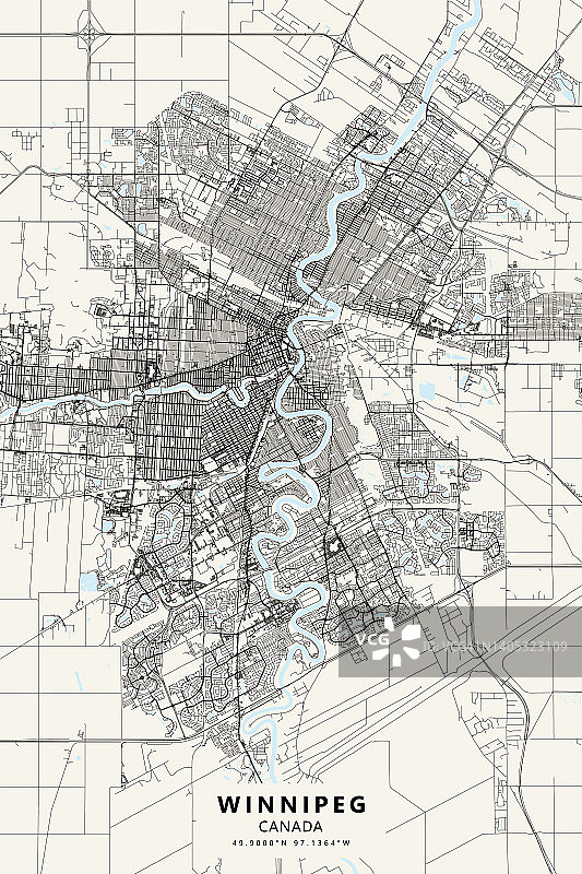 温尼伯，马尼托巴，加拿大矢量地图图片素材