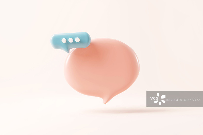 最小的空白语音泡沫谈话或评论标志符号在粉彩背景。复制空间，社交媒体信息，图片素材