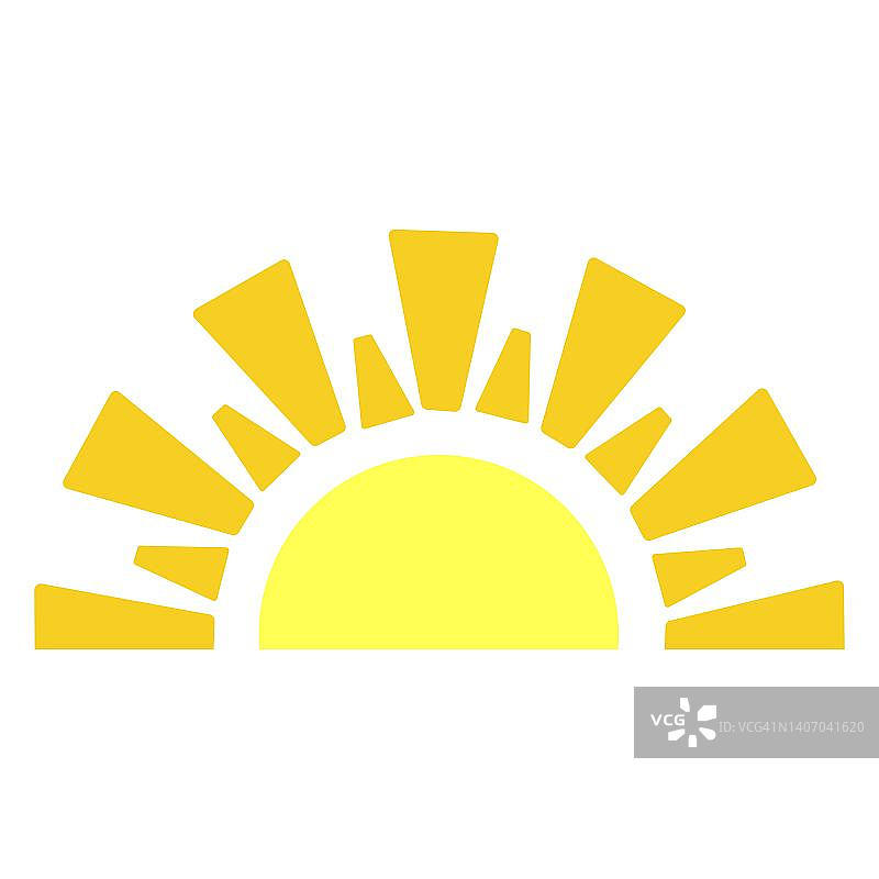 半太阳在夕阳在白色的背景，极简风格的素描与半黄色的太阳图片素材