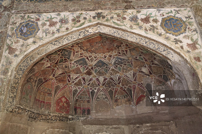 丰富的装饰内部Chini Ka Rauza(中国墓)在阿格拉，北方邦，印度，亚洲图片素材