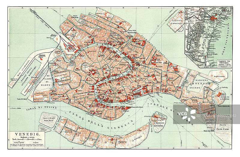 古老的意大利威尼斯彩色石刻地图图片素材