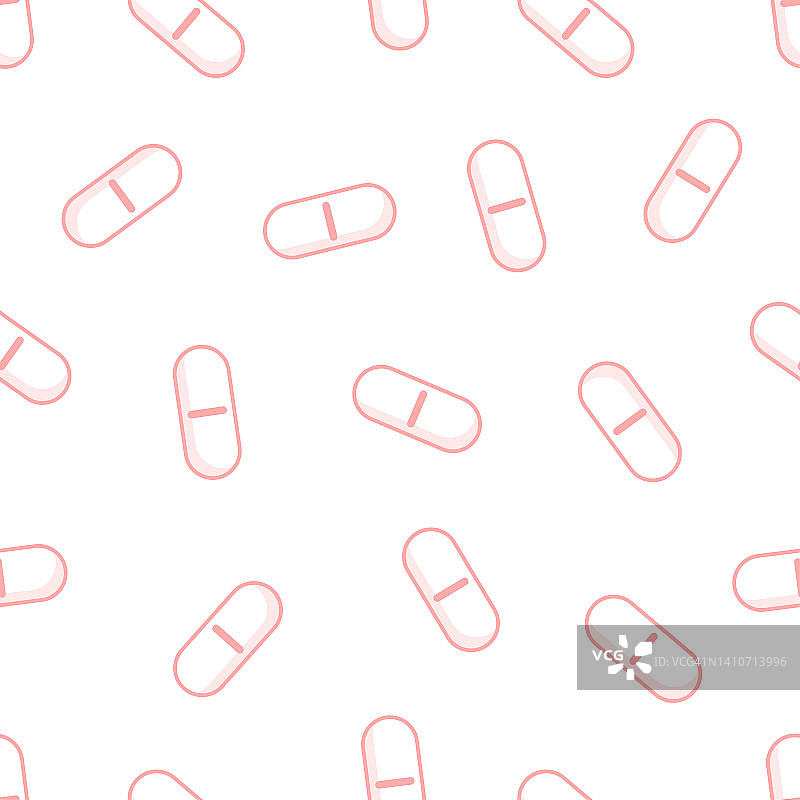 粉红色胶囊或药丸的无缝向量线图案。医学背景。图片素材