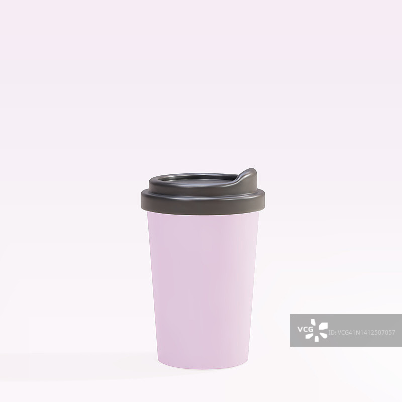 3d丁香纸咖啡杯在粉红色的背景。矢量插图。图片素材