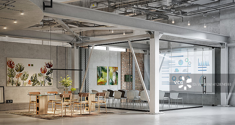 可持续的3d办公会议室和玻璃培训室图片素材