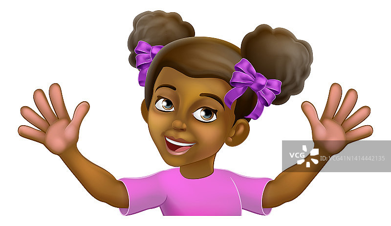 黑人女孩卡通小孩小孩挥舞的标志图片素材
