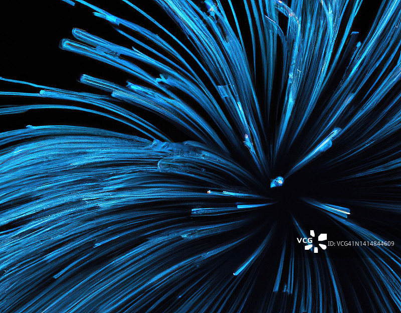 一个3d渲染辉光纤维样条在黑色背景上制造湍流模式图片素材