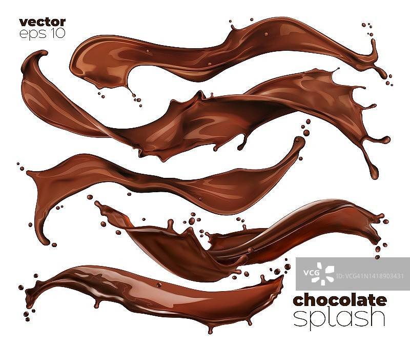 巧克力和可可牛奶波飞溅隔离套图片素材