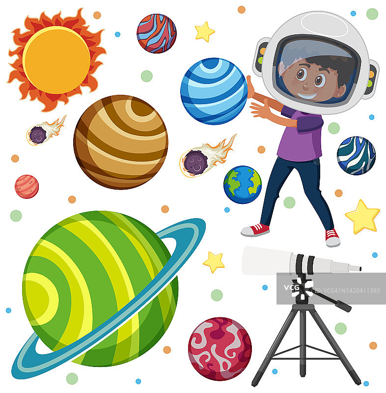 儿童学习太阳系图片素材