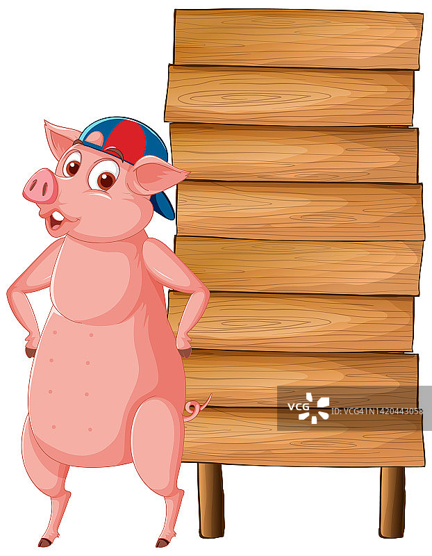 孤立的木制横幅上有搞笑的猪图片素材