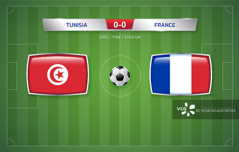 突尼斯vs法国记分牌广播模板体育足球锦标赛2022和足球冠军矢量插图图片素材
