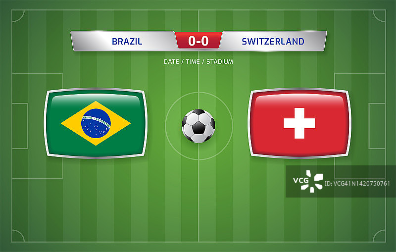 巴西vs瑞士记分牌广播模板体育足球比赛和足球冠军矢量插图图片素材