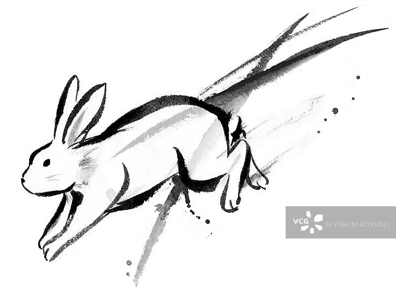 活灵活现的兔子水墨画(有背景)图片素材