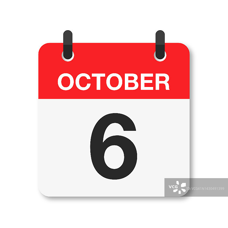 10月6日-每日日历图标-白色背景图片素材