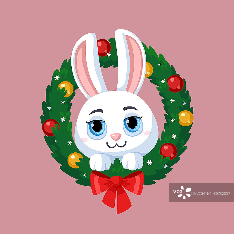 兔子和圣诞花环。图片素材