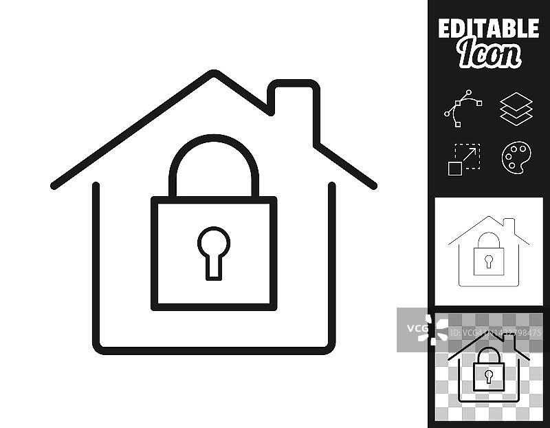 家庭安全-带挂锁的房子。图标设计。轻松地编辑图片素材