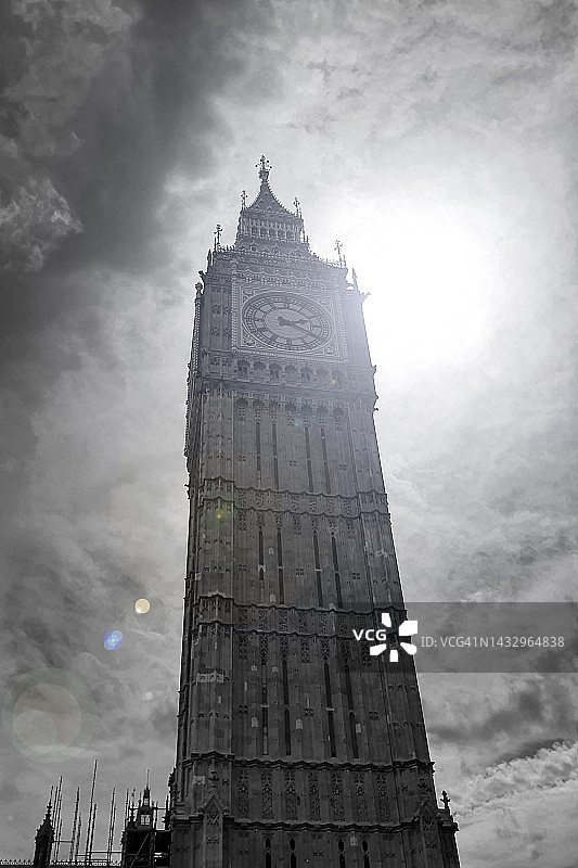英国伦敦，夕阳下大本钟钟塔的剪影图片素材