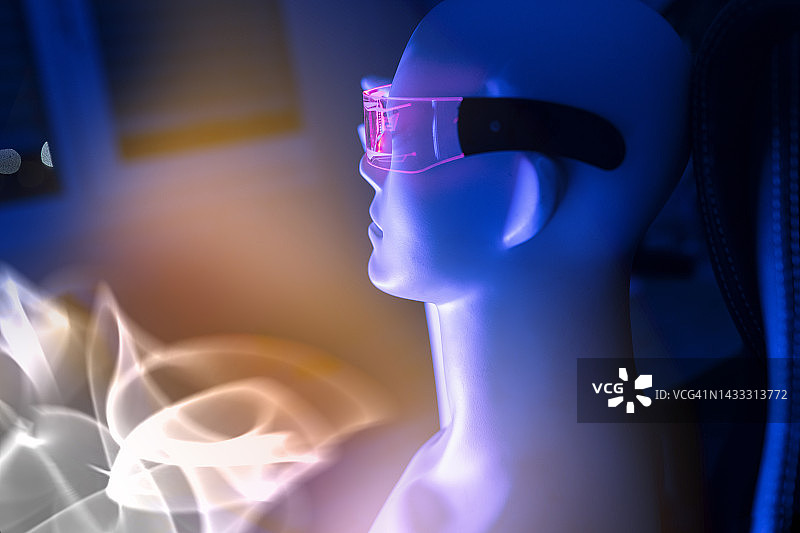 人工智能机器人戴着未来主义眼镜图片素材