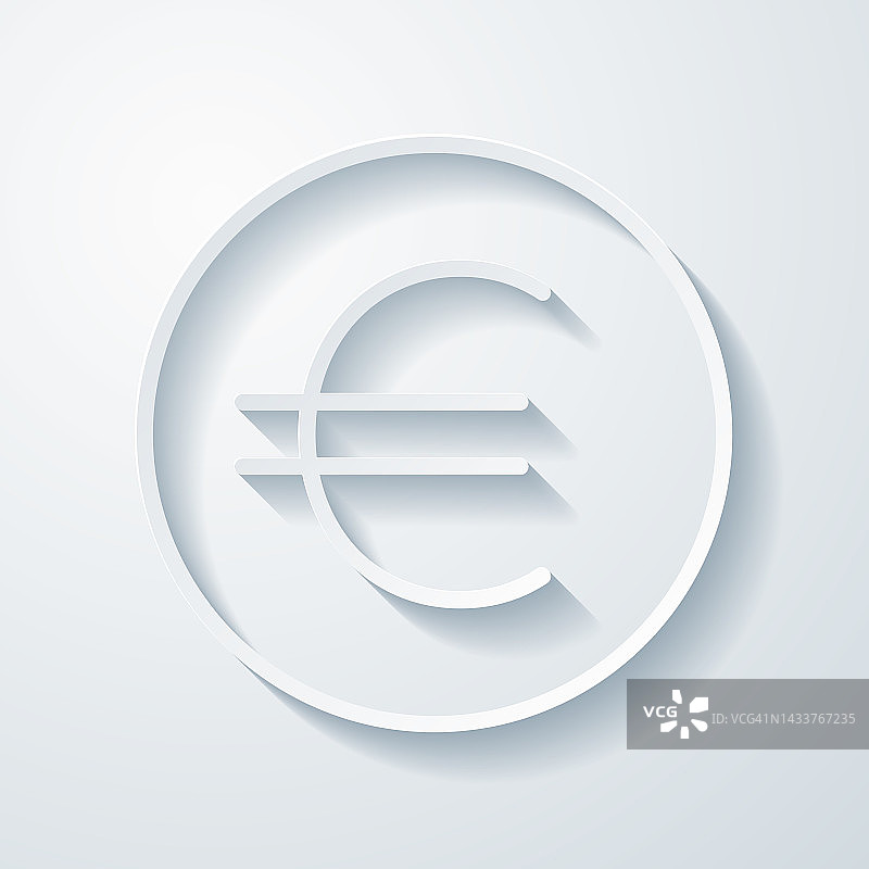 欧元硬币。空白背景上剪纸效果的图标图片素材
