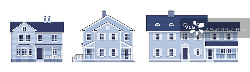 两层当代住宅卡通套装图片素材