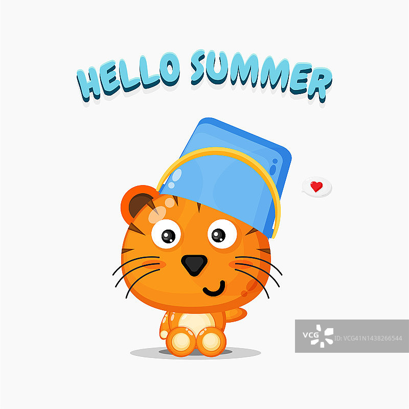 可爱的老虎吉祥物戴着水桶帽，带着夏日的问候图片素材
