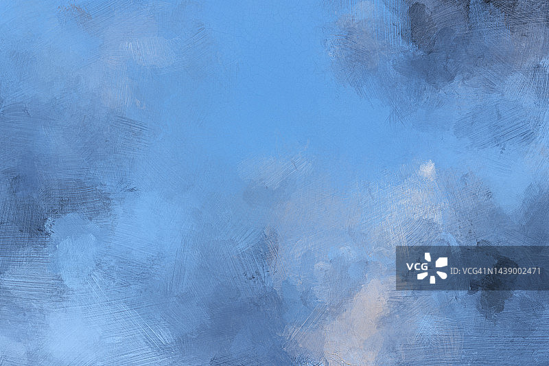 抽象的浅蓝色和浅灰色油画背景，笔触模仿天空中的云。图片素材