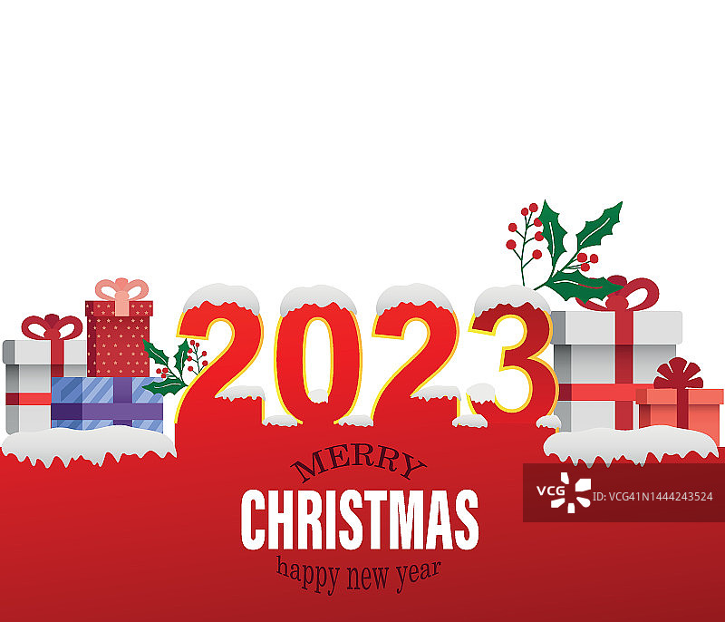 2023年新春刻字。圣诞礼物概念。节日圣诞背景。可编辑的矢量。图片素材