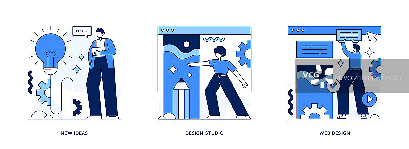 新想法，设计工作室，网页设计细线插图图片素材