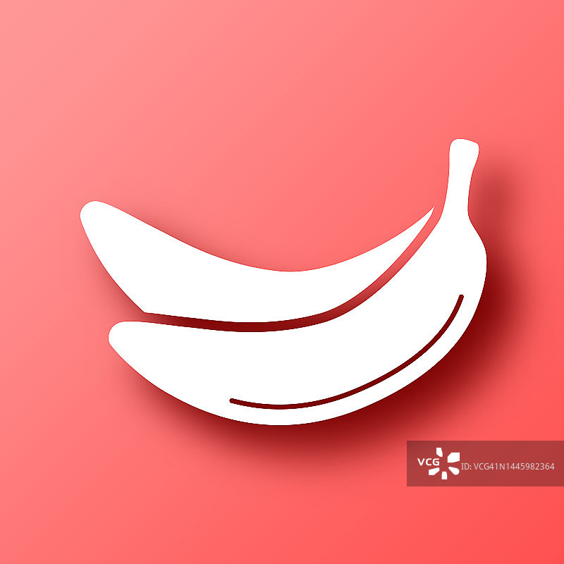 香蕉。图标在红色背景与阴影图片素材