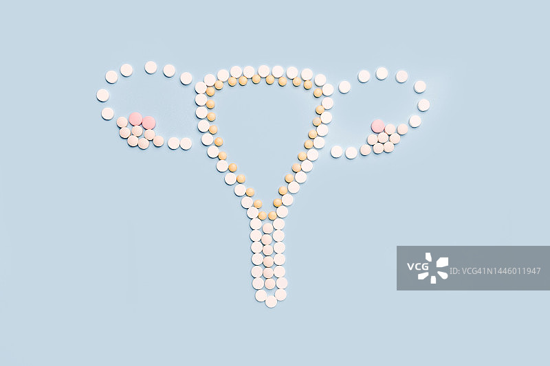 子宫医学概念。由药丸组成的女性子宫。卵泡囊肿。
妇女健康，妇科检查图片素材