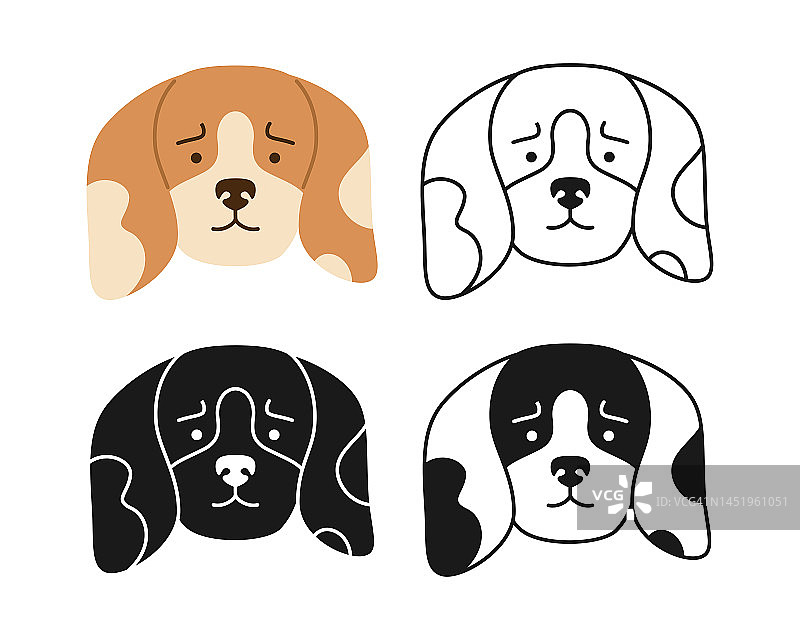 小猎犬面对卡通人物设定小狗幼稚的符号口鼻线涂鸦图标狗宠物图片素材