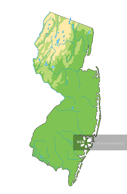高度详细的新泽西州物理地图。图片素材