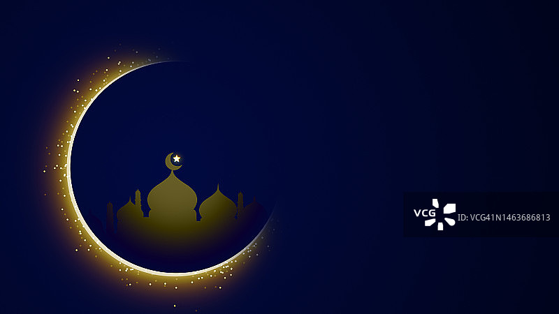 斋月庆祝和开斋节穆巴拉克背景与月亮和清真寺图片素材