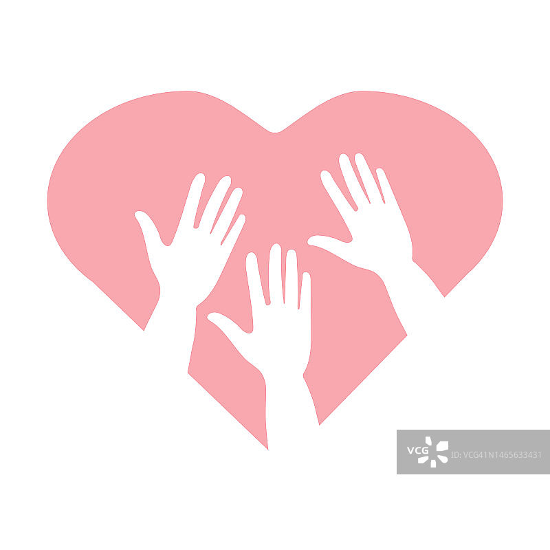 全国志愿月四月，图标，志愿者的手与心的图标。志愿服务的概念图片素材
