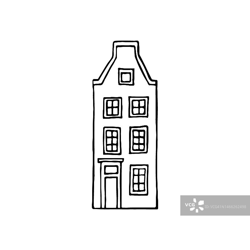 涂鸦荷兰运河房屋手绘矢量插图图片素材