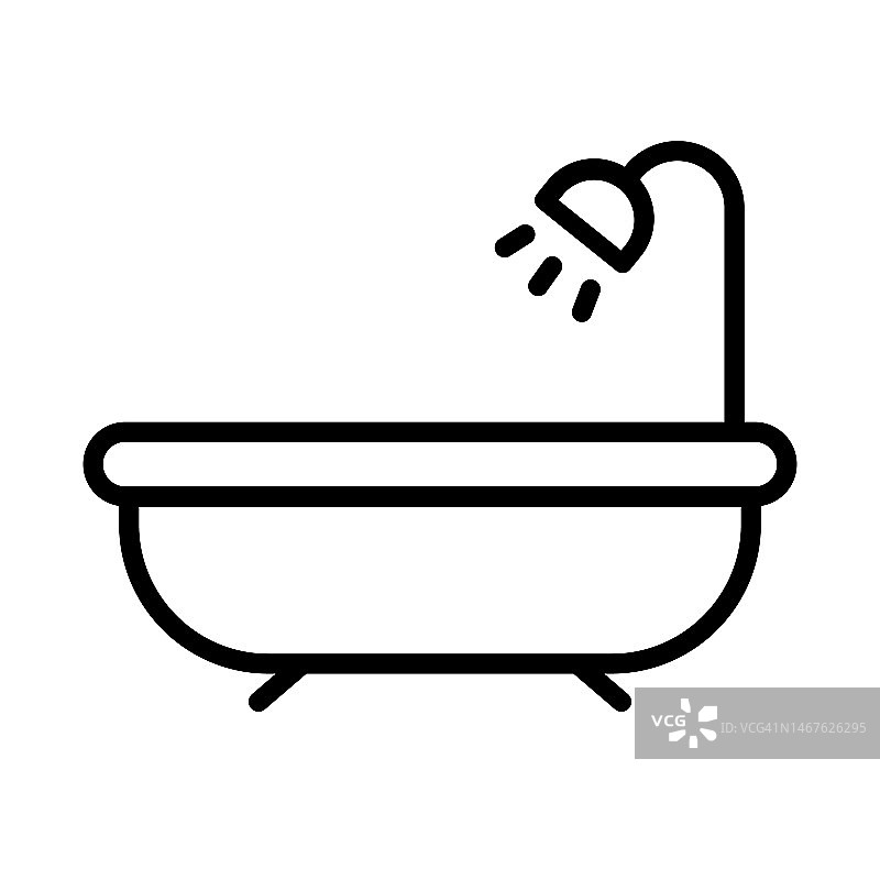简单的浴缸图标与淋浴。洗澡。向量。图片素材