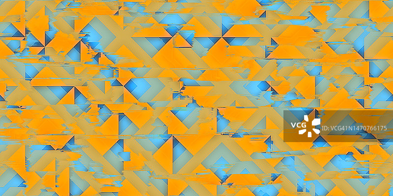 摘要马赛克几何扭曲无缝图案背景。紫黄蓝三角运动形状图片素材