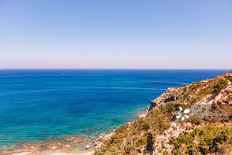 风景摄影，Faliraki摄影。希腊旅游，希腊旅游理念。多德卡尼斯群岛罗德岛的美丽自然风光图片素材