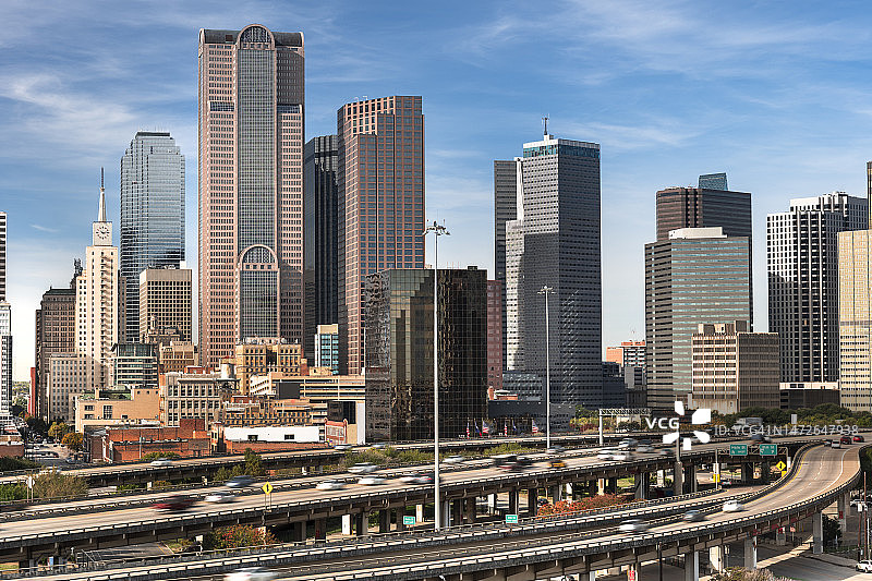 在美国德克萨斯州达拉斯市的建筑的市中心城市天际线视图图片素材