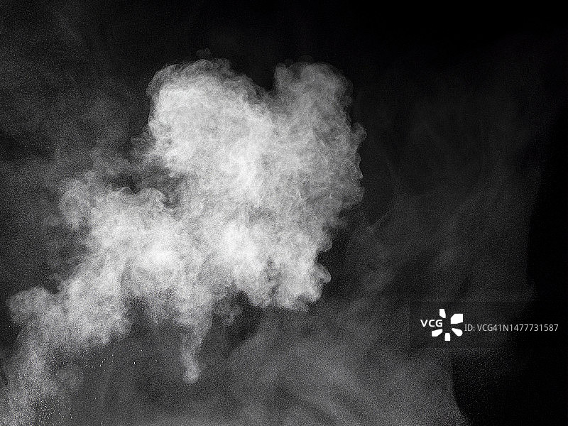 黑色背景上爆炸产生的烟雾和灰尘。图片素材