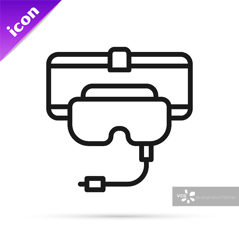 黑线虚拟现实眼镜图标孤立在白色背景。立体3d vr面具。向量图片素材