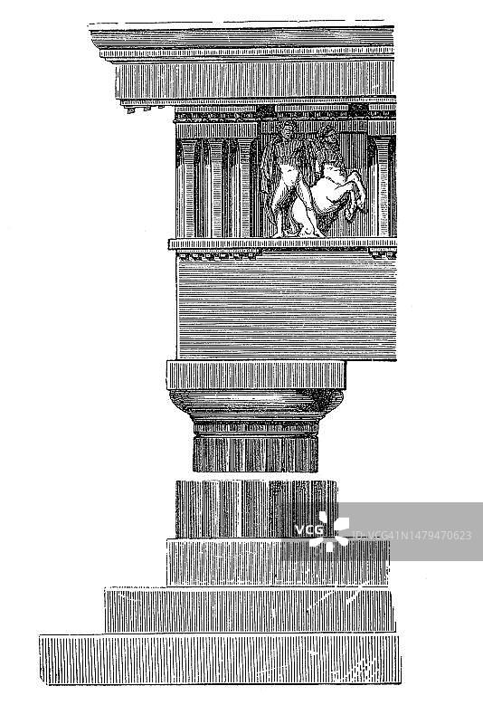 建筑风格，希腊雅典帕台农神庙多利安柱，1880年，历史上，数字修复的19世纪原作的复制品，确切的原始日期未知图片素材