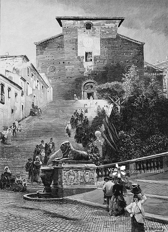 阿拉科埃尔的圣玛丽亚教堂，阿拉科埃利的圣玛丽亚，天堂祭坛的圣母玛利亚，意大利罗马，1890年，具有历史意义的，19世纪原始艺术品的数字复制，原始日期未知图片素材