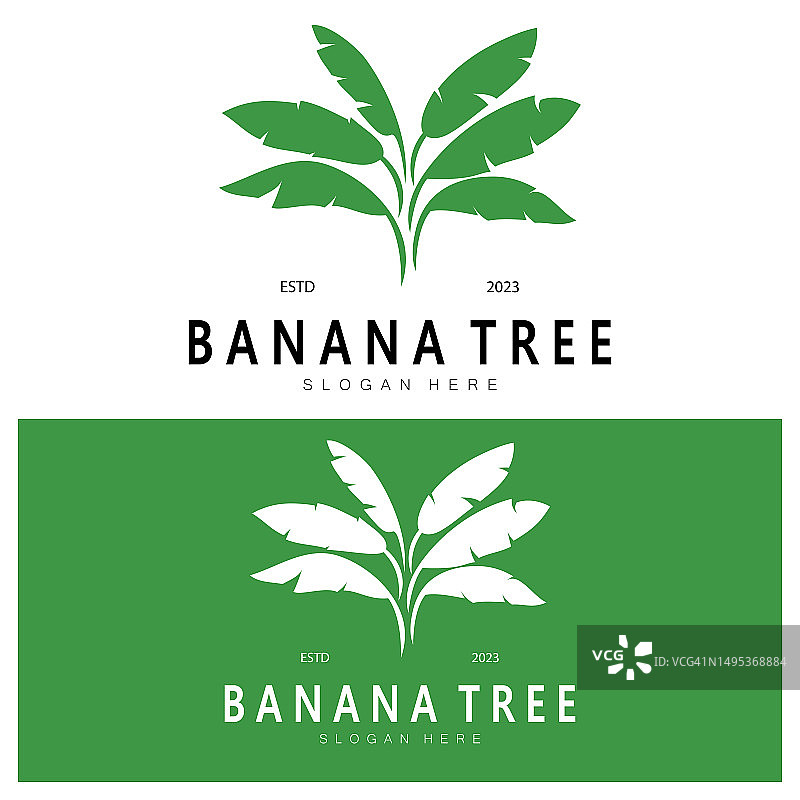 简单的剪影香蕉树标志。平面设计矢量图片素材