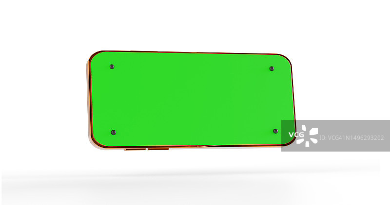 3d渲染智能手机绿色屏幕和手机有一个剪辑路径隔离在白色背景。图片素材