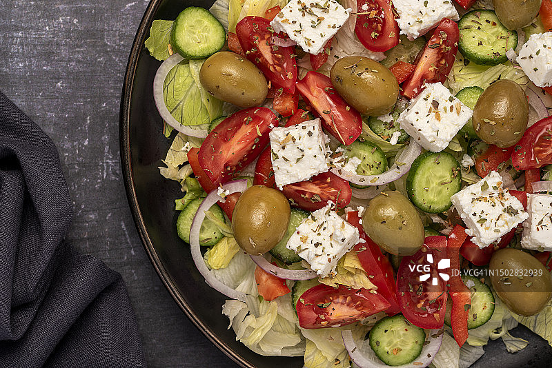 希腊沙拉的微距食物摄影图片素材