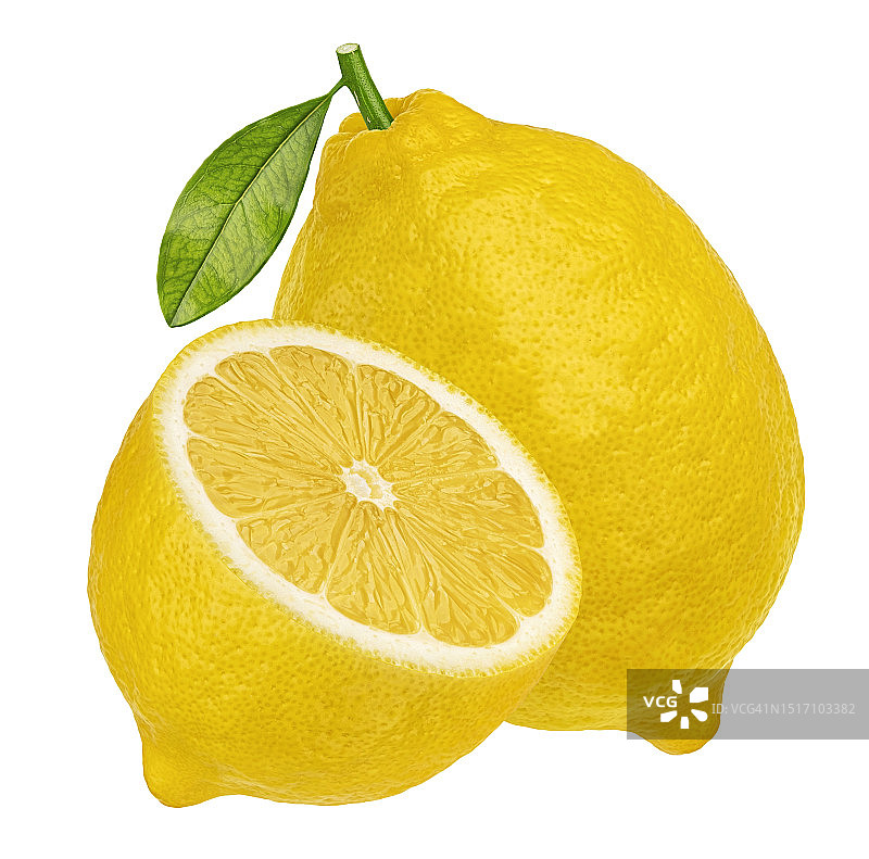 白色背景下的柠檬特写图片素材