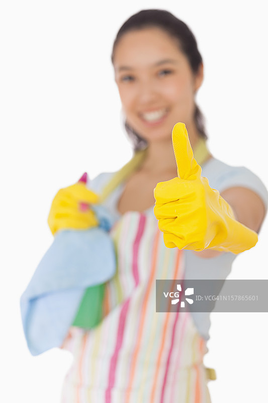 清洁女工竖起大拇指图片素材