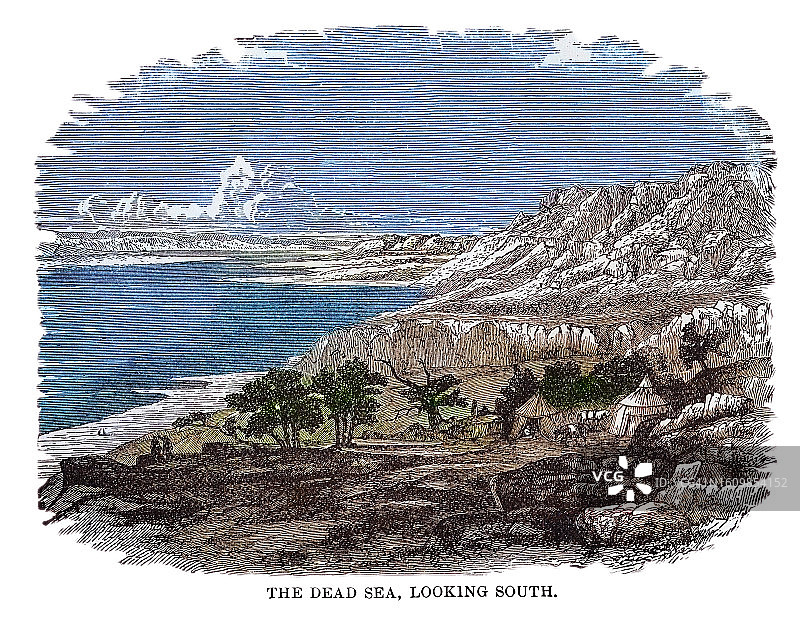 古老的死海雕刻插图，向南望去图片素材