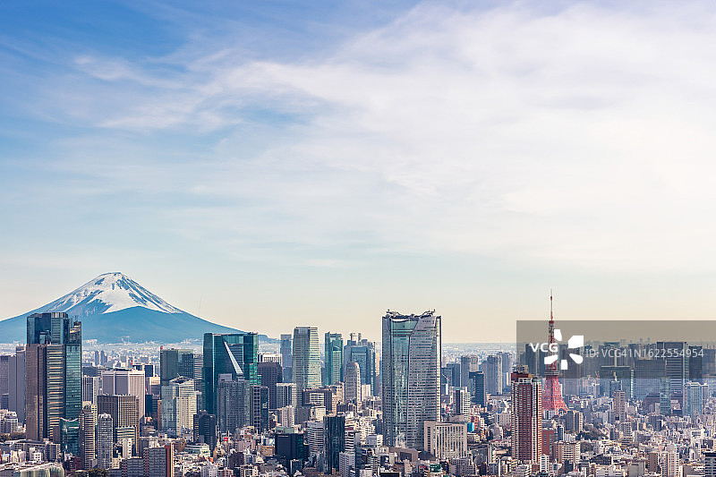 东京天际线鸟瞰在早晨，日本。图片素材