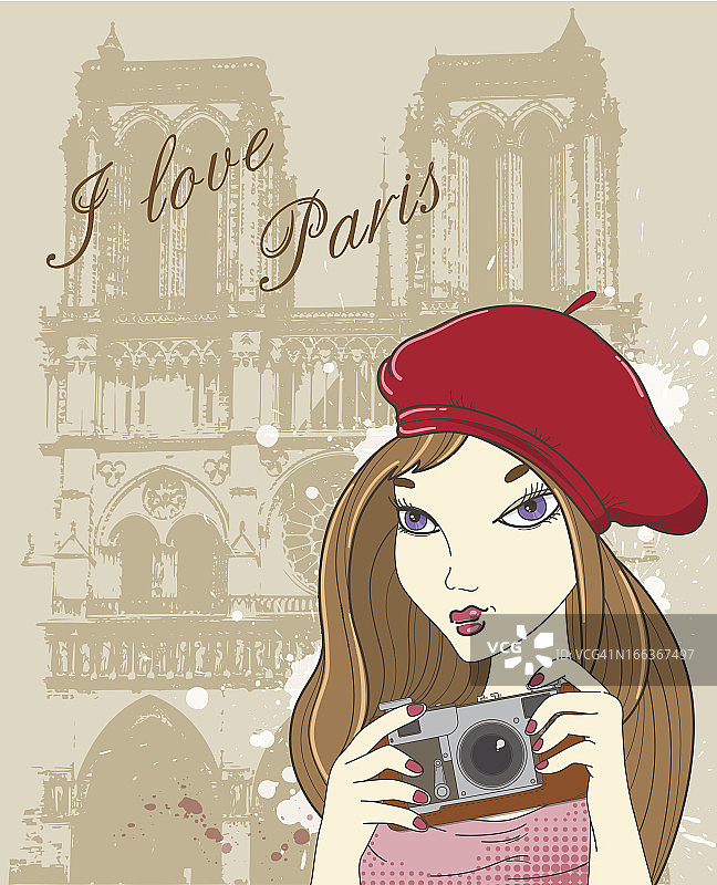 在巴黎拿着相机的女孩图片素材
